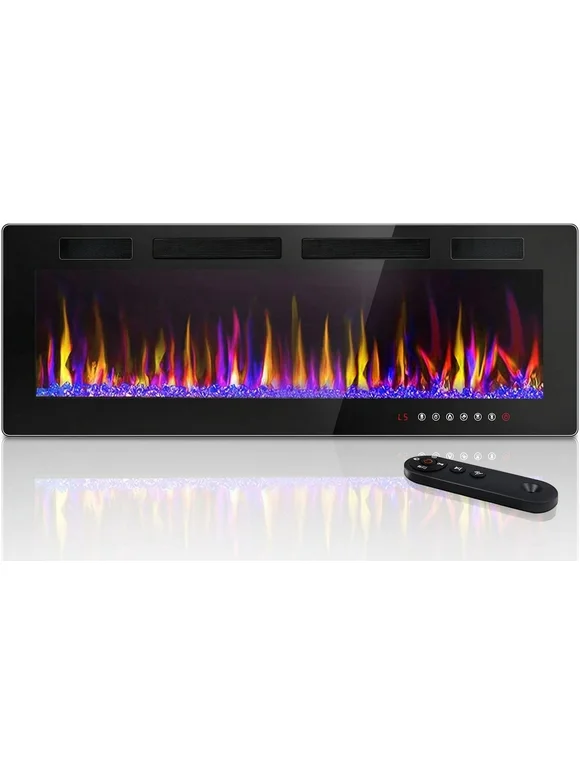 Vitesse 50 inch Electric Fireplace Recessed and Wall Mounted,750/1500W Heater and Linear Fireplace with Touch Screen Control Panel, Timer,Remote Control,Adjustable Flame Color and Speed