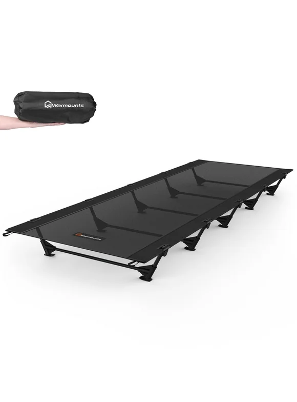 WARMOUNTS Compact Camping Cots 5 Stabilizers 330 lbs, 60-Sec Set 28" Wide Folding Camping Cot w/ Carry Bag for Hiking Climbing Backpacking
