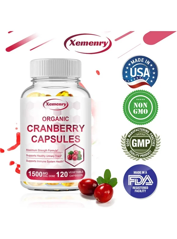 Xemenry Organic Cranberry Capsules - Women's Health Supplements, Urinary Tract Support(30/60/120pcs)