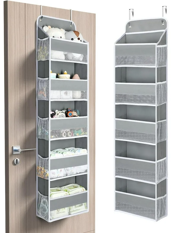 Yecaye 1 Pack Over the Door Organizer with 5 Bins 10 Side Pockets, 44lbs Load Hanging Storage Bathroom Organizer, Gray