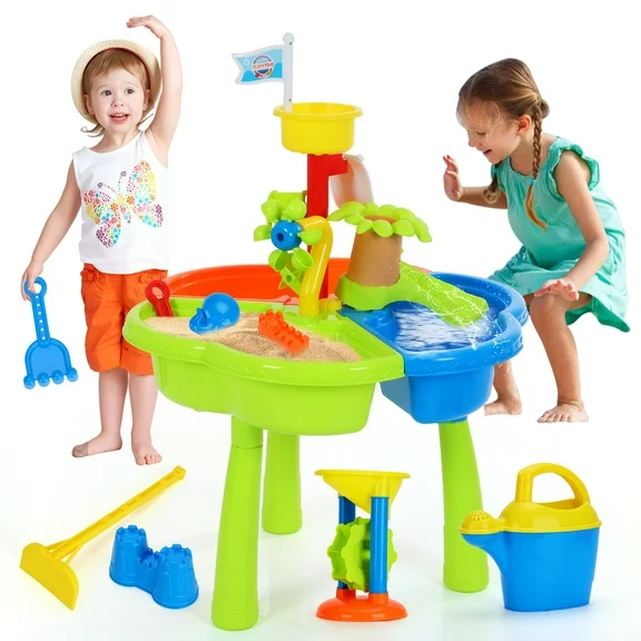 Yexmas Sand Water Table for Toddlers, 3 in 1 Sand Table and Water Play Table, Kids Table Activity Sensory Play Table Beach Sand Water Toy for Outdoor Backyard for Toddlers Gift