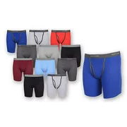 Fruit of the Loom (12 Pack Mens Underwear Cotton Boxer Briefs with Fly Soft Comfortable Tag Free Blue