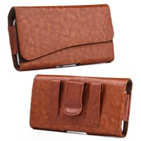 Luxmo [Executive 1 Series] Moto E (2020) Belt Holster Case - PU Leather Stitching Inner Card Slot Phone Wallet Carrying Pouch and Atom Wipe - Brown