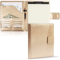 PU Leather Portfolio Case, Executive Clipboard Padfolio with Pockets for Women, Notepad Included, Champagne