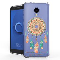 Beyond Cell AquaFlex Slim Case Compatible with Alcatel TCL LX, idealXTRA, 1X Evolve with Reinforced TPU Shock Bumper Corners, Hard Plastic Clear Back and Atom Cloth - Orange/Teal Dreamcatcher