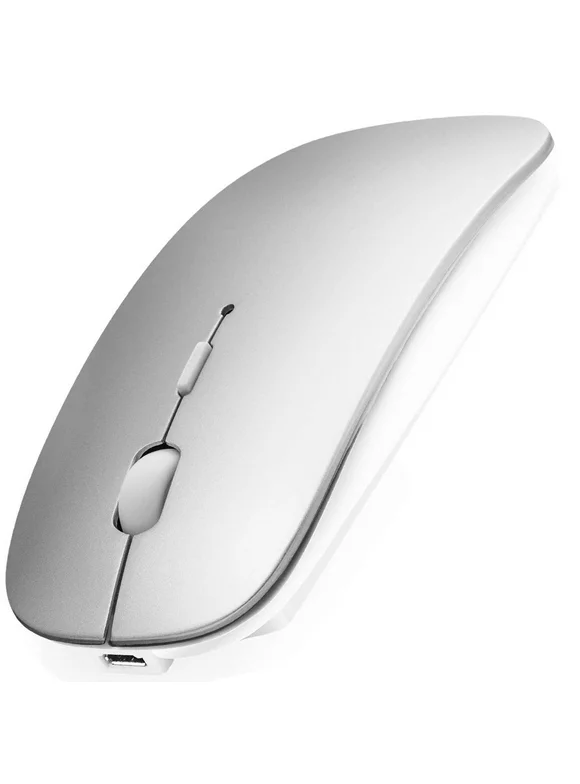 Bluetooth Mouse for Laptop/iPad/iPhone/Mac(iOS13.1.2 and above) / Android PC/Computer, Rechargeable Noiseless Mini Wireless Mouse for Windows/Linux/Mac, 3 DPI Adjustable Bluetooth4.0 + 2.4G Silver