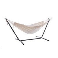 Vivere's Double Deluxe Natural with Fringe Hammock Combo with 9ft Stand
