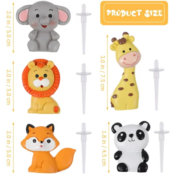 5Pcs Jungle Animal Cake Toppers, Zoo Animal Cake Toppers Jungle Animals Cake Decorations for Baby Showers Birthday Party