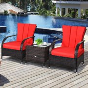 Topbuy 3 PCS Outdoor Patio Rattan Conversation Set Garden Lawn Wicker Chairs