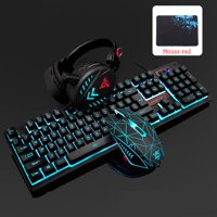Gaming Keyboard and Mouse Combo with Headset, K59 RGB Backlit 3 Colors Keyboard, 6 Button 4DPI USB Wired Gaming Mouse, Lighted Gaming Headset with Microphone Set  For Gamer