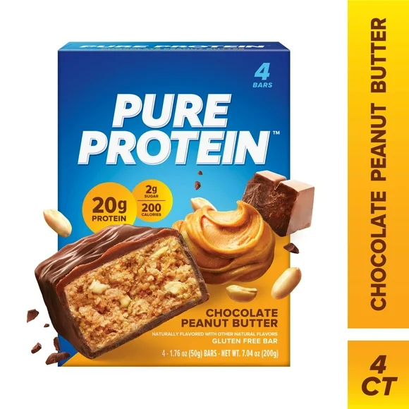 Pure Protein Bars, Chocolate Peanut Butter, 20g Protein, Gluten Free, 1.76 oz, 4 Ct