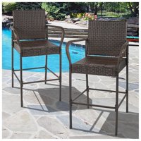 BCP Set of 2 Outdoor Brown Wicker Barstool Outdoor Patio Furniture Bar Stool