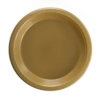 Exquisite 10" Disposable Plastic Plates Bulk - 100 Count Party Pack - Premium Plastic Disposable Lunch & Dinner Plates, Gold