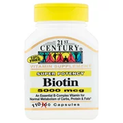 21st Century Super Potency Biotin Capsules, 5000 mcg, 110 Count