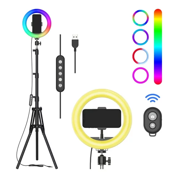 Onn. 8-inch Ring Light With 47" Adjustable Tripod Special RGB Effects
