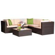 Walnew 6 Pieces Outdoor Furniture Patio Sectional Sofa Sets All Weather PE Rattan Manual Wicker Conversation Set with Washable Cushions and Glass Table Green