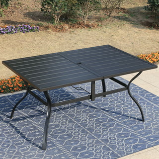 MF Studio 60" x 38" Rectangle Outdoor Dining Table with Umbrella Hole, Suitable for 6-Person, Black