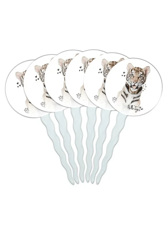 Hello Tiger Cub Jungle Kitten Cat Cupcake Picks Toppers Decoration Set of 6