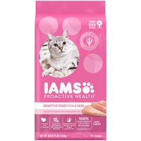 IAMS PROACTIVE HEALTH Adult Sensitive Digestion & Skin Dry Cat Food with Real Turkey, 3 lb. Bag