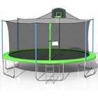 16FT Trampoline for Kids Adults, Outdoor Trampoline with Safety Enclosure Net Basketball Hoop and Ladder, Green