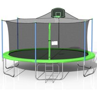 16 FT Trampoline with Basketball Hoop, Outdoor Trampoline with Enclosure for Adults Kids, ASTM Approved Heavy-Duty Fitness Trampoline for Backyard for 8-9 Kids, 2021 Upgraded Capacity 1000lbs