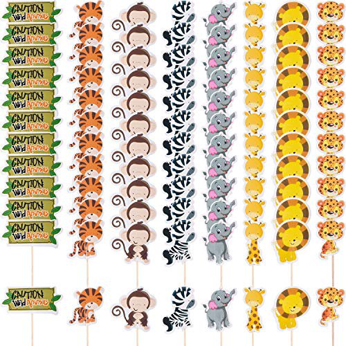 96 Pieces Cupcake Toppers Animal Cake Toppers Zoo Animal Cupcake Decoration for Zoo Themed Birthday Party Supplies
