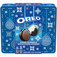 OREO Fudge and White Fudge Covered Chocolate Sandwich Cookies, Original Flavor Creme, Holiday Gift Tin (24 Cookies Total), 16.4 Oz