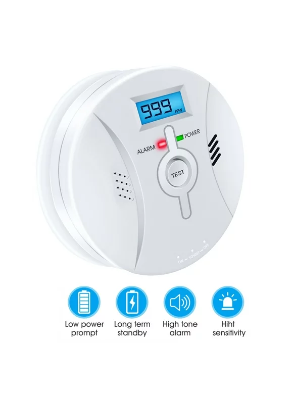 Carbon Monoxide and Smoke Alarms, iFanze Sensitive Wireless Carbon Monoxide Alarm CO Detector with LCD Digital Display Plug-in Wall for Home Office Factory