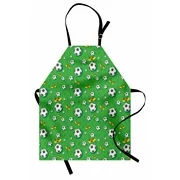 Soccer Apron Professional Player Athletics Pattern Football Shoes Balls on Grass, Unisex Kitchen Bib Apron with Adjustable Neck for Cooking Baking Gardening, Lime Green Yellow Black, by Ambesonne