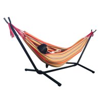 Outdoor Hammocks with Stand Set, BTMWAY 2 Person Portable Outdoor Polyester Hammock Set, Instant Heavy Duty Hammocks Stand Set for Patio/Porch/Garden/Backyard/Outdoor/Indoor, Bear Up to 250lb, R233