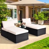 Gymax 5 PC Lounge Patio Rattan Sectional Furniture Set Wicker Sofa Daybed Outdoor