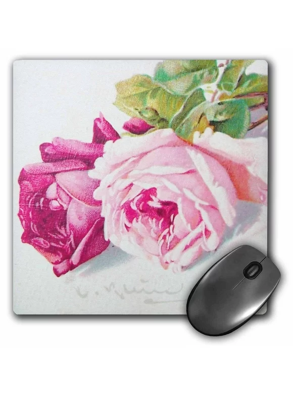 3dRose Catherine Klein pink and red roses painting copy - vintage floral art - antique feminine flowers - Mouse Pad, 8 by 8-inch (mp_151401_1)