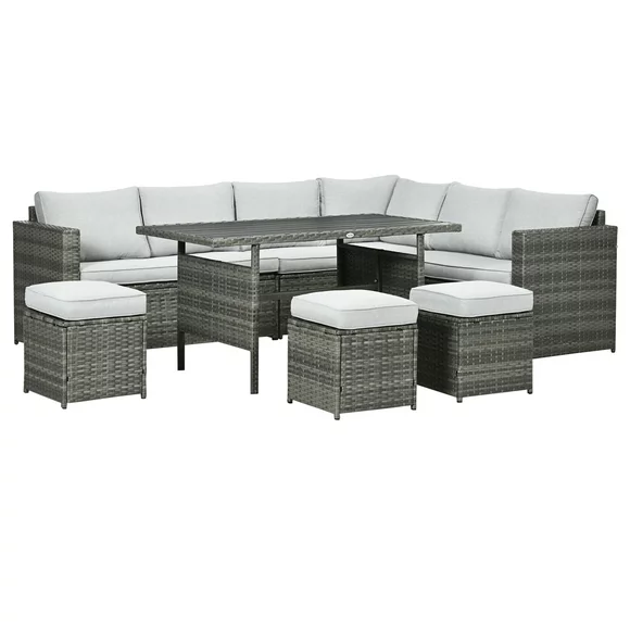 Outsunny Wicker Furniture Set, Sectional Sofa w/ Loveseats & Chairs, Gray