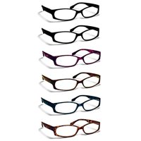 6 Pack Reading Glasses by BOOST EYEWEAR, Modern Fashion Frames for Women and Men (Solid Black, and Blue, Red, Purple, Natural Tortoise Shell Patterns), Spring Loaded Hinges, Assorted, 6 Pairs (+1.00)