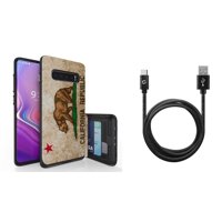 Beyond Cell Duo Shield Series Compatible with Samsung Galaxy S10+ Plus with Slim Hybrid Shockproof Wallet Case (California Flag), Heavy Duty Braided USB to Type-C Cable (10 Feet) and Atom Cloth