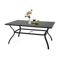 Ulax furniture Outdoor Patio Rectangular Slatted Dining Table with Umbrella Hole, Classic Black