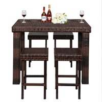 Clearance! Dining Table and Chair Set of 5, Outdoor Patio Furniture Set, Wicker Bistro Patio Sets, Patio Dining Table Set w/4 Bar Stool, Conversation Set for Backyard Porch Poolside Garden Lawn, W9537