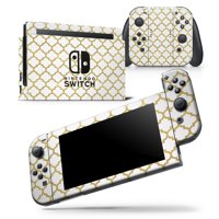 White and Gold Foil v6 - Skin Wrap Decal Compatible with the Nintendo Switch Console + Dock + JoyCons Bundle