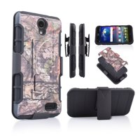 For 5" ZTE Prestige 2, Maven 3, Overture 3 Built-in Kickstand 3-Layer Protections Hard Back Cover Shockproof Resistant Belt Clip Heavy Duty Armor Impact Bumper Phone Case [Camoforest]