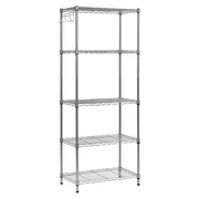 Muscle Rack 5 Tier Wire Shelving Unit with Hooks in Silver