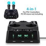 TSV PS4 PS Move Controller Charger, PS4 Controller Charge Station, 4 in 1 Charging Dock Charger Stand Fast Charging for PS4 Controller Play Station PS4 Slim Pro PS VR