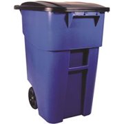 Rubbermaid Commercial Products BRUTE Roll-Out Recycle Bin with Lid, 50 Gallon, Blue