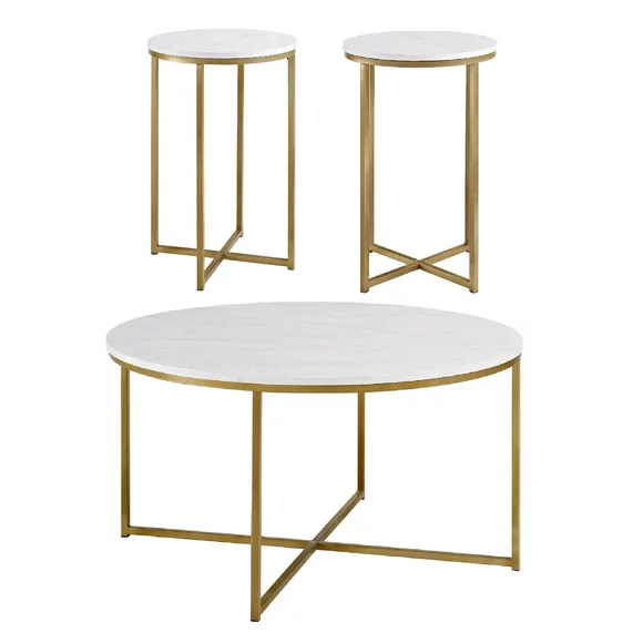 Manor Park 3-Piece Mid-Century Modern Coffee Table Set - Marble/Gold
