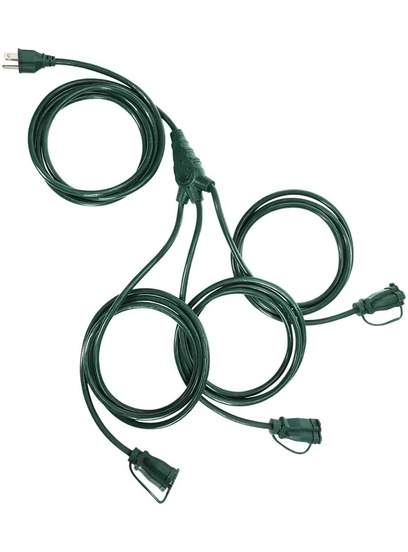 DEWENWILS 25ft Outdoor Extension Cord with 3 Outlets,16AWG 3 Prong Green Electric Extension Cord for Landscape Lighting