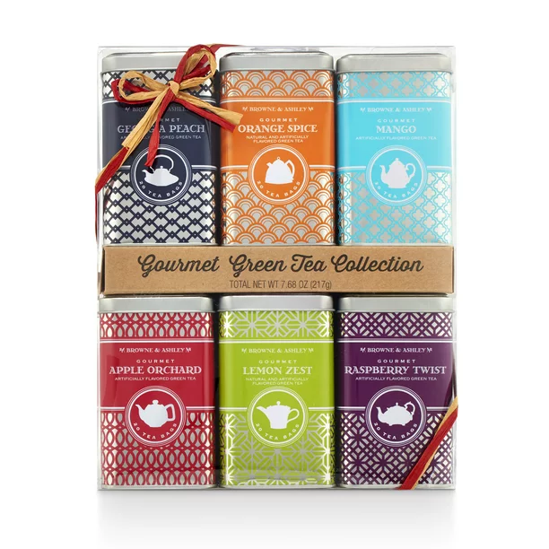 Gourmet Tea Collection Gift Tin Set, 6 Assorted Flavors, 7.6oz. 120 Piece