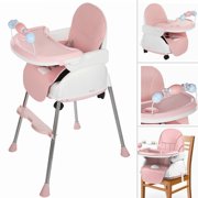 Hongyi 3-in-1 Foldable Baby High Chair, Safe Feeding Highchair Adjustable Height Roller Chair Playing Toy for Kids Toddlers, Pink/Blue/Green/Brown