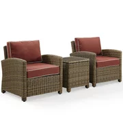 Crosley Furniture Bradenton 3-Piece Outdoor Wicker Conversation Set with Sangria Cushions - Two Arm Chairs & Side Table