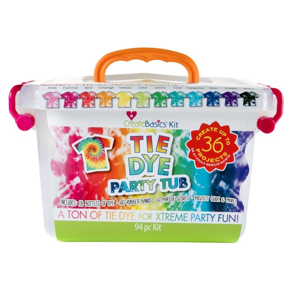 Create Basics Tie Dye Party Tub Kit - 18 Color Rainbow Tie Dye Kit with Gloves and Rubber Bands