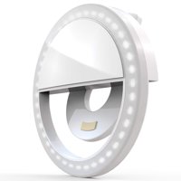 Selfie Ring Light with Rechargeable Battery - Adjustable Brightness with 36 LED - Portable Selfie Ring Circle for Selfies - Universal Phone Clip On - White
