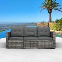 Outdoor Patio Couch - 3 Seat Outdoor Wicker Rattan Aluminum Frame Sofa Seating Furniture, Grey/Grey